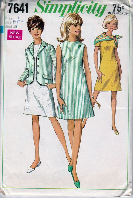 Simplicity 7641 Vintage 60's Sewing Pattern Ladies Mad Men Dress Bolero Jacket - VintageStitching - Vintage Sewing Patterns