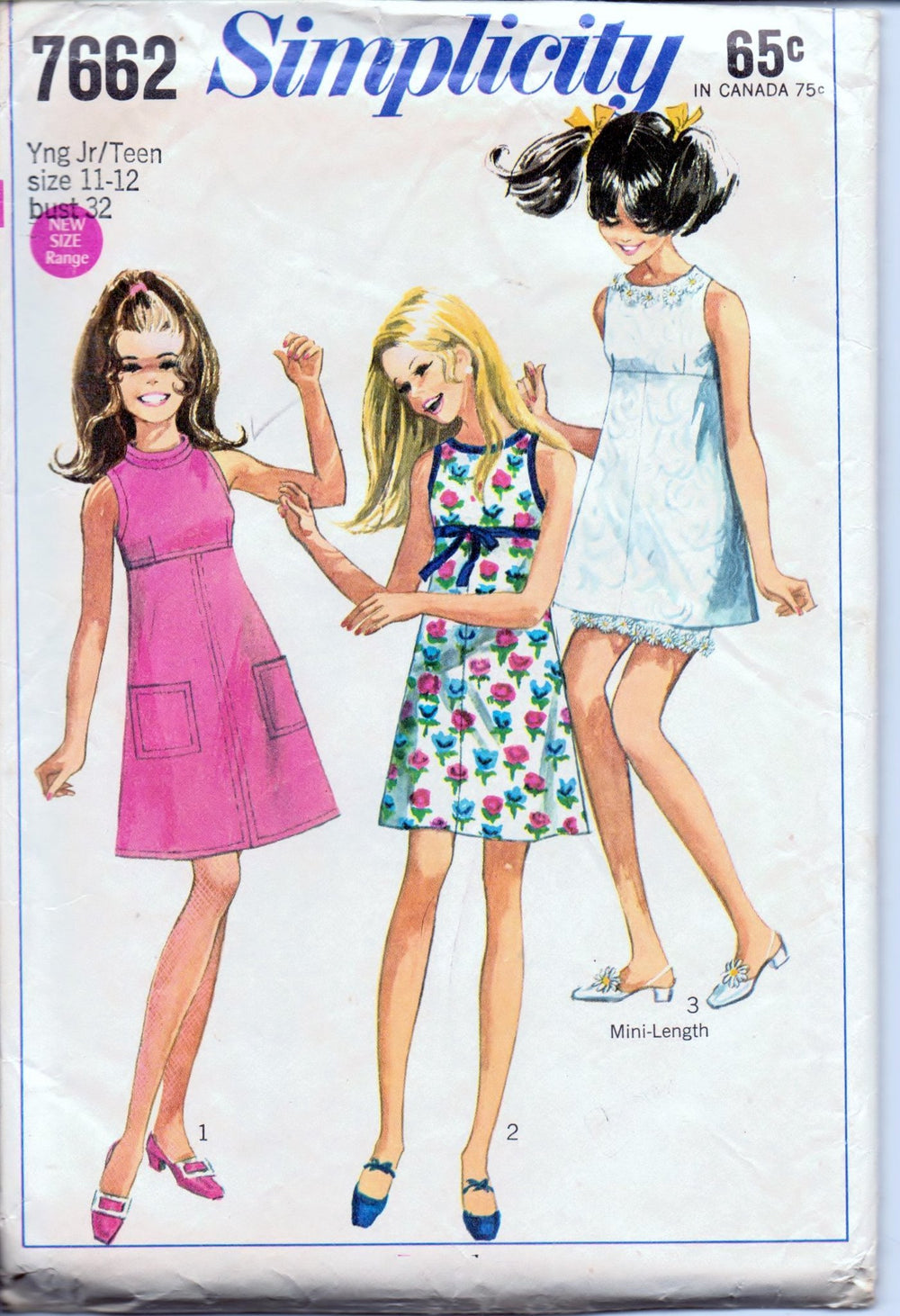 Simplicity 7662 Junior Teen Mini Dress Empire Waist Shorts Hot Pants Vintage 1960's Sewing Pattern - VintageStitching - Vintage Sewing Patterns