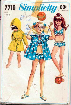 Simplicity 7710 Girls Bikini Beach Coat Cover Up Vintage 60's Pattern Swim - VintageStitching - Vintage Sewing Patterns