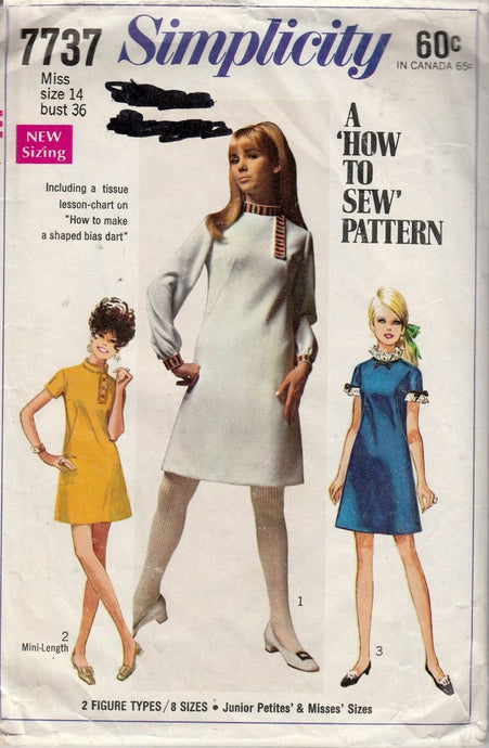 Simplicity 7737 Vintage 1960's Sewing Pattern Ladies Mad Men Mod Dress A-Line - VintageStitching - Vintage Sewing Patterns