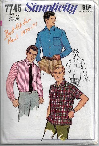 Simplicity 7745 Mens Shirt Vintage Sewing Patterns 1960s size 14 - VintageStitching - Vintage Sewing Patterns