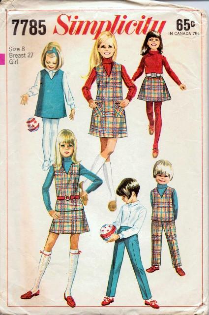 Simplicity 7785 Girls Jumper Dress Top Skirt Pants Vintage 60's Pattern - VintageStitching - Vintage Sewing Patterns