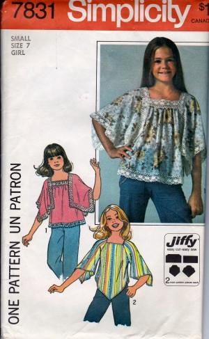 Simplicity 7831 Girls Jiffy Pullover Top Shirt Vintage Pattern - VintageStitching - Vintage Sewing Patterns