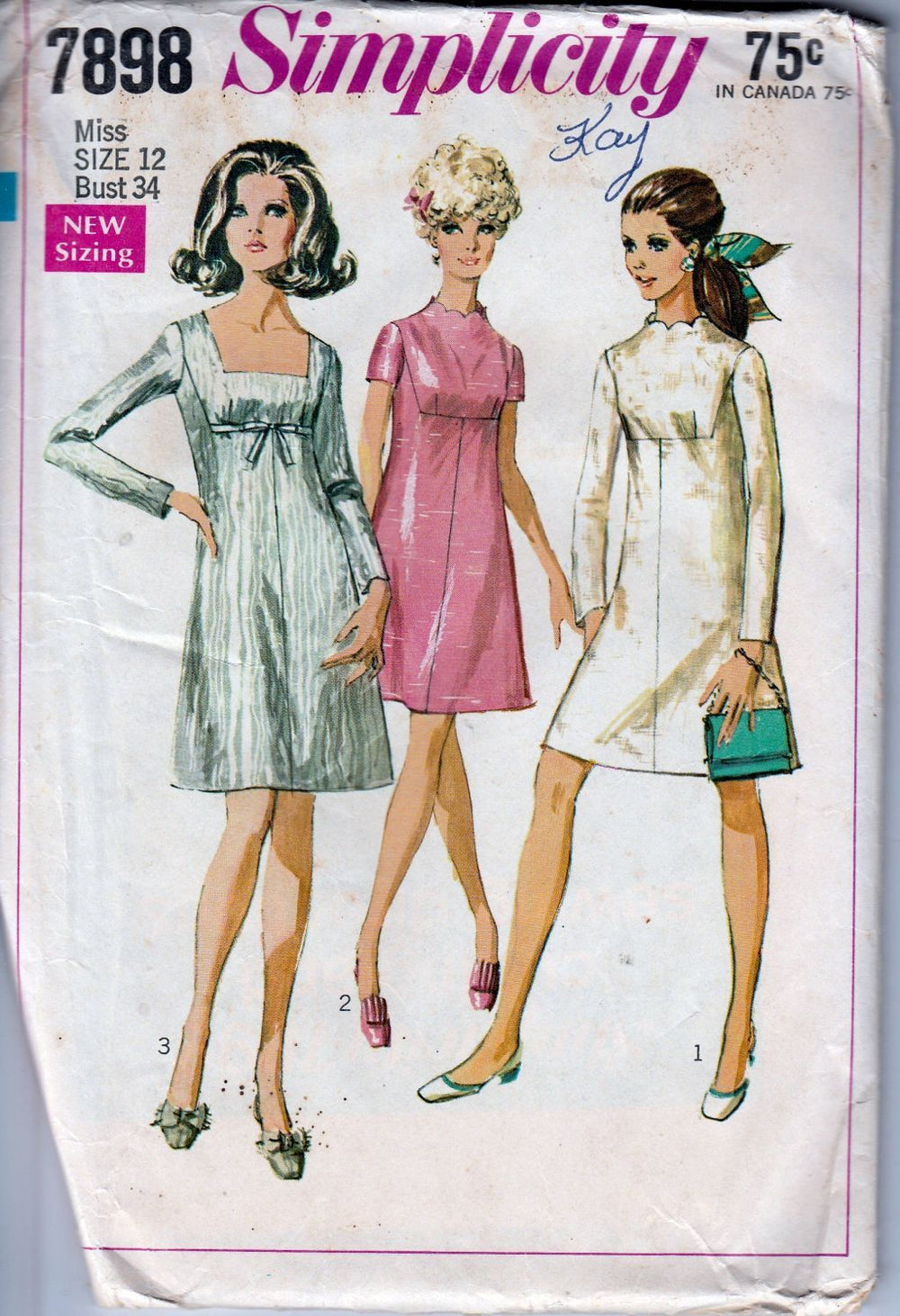 Simplicity 7898 Ladies A-line Dress Scallop Neck Vintage 1960's Sewing Pattern - VintageStitching - Vintage Sewing Patterns