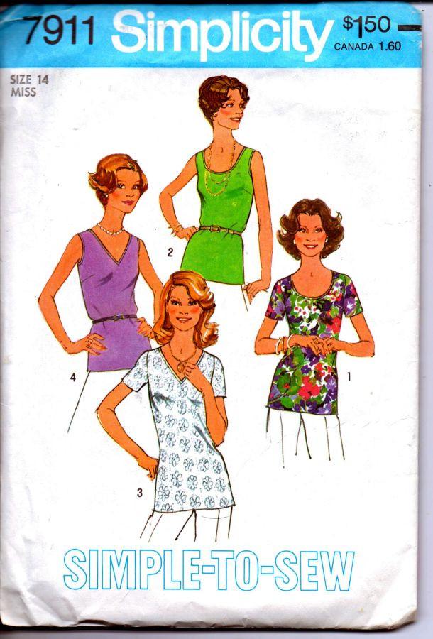 Simplicity 7911 Ladies Short Sleeve Shirt Top Vintage 1970's Sewing Pattern - VintageStitching - Vintage Sewing Patterns