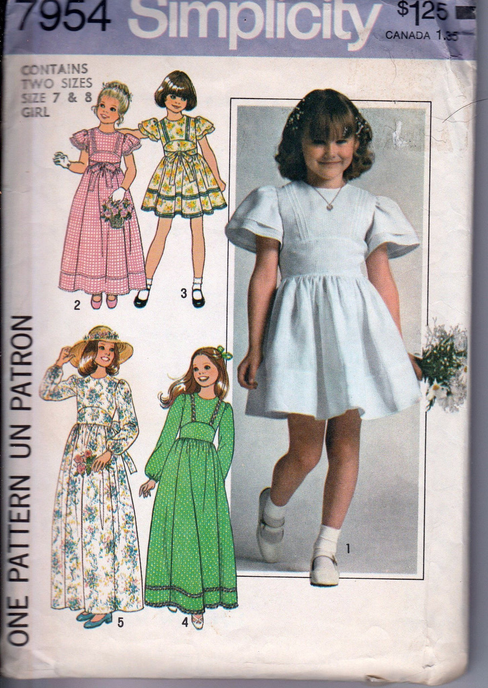 Simplicity 7954 Vintage 1970's Sewing Pattern Girls Easter Flower Girl First Communion Dress - VintageStitching - Vintage Sewing Patterns