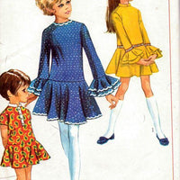 Simplicity 7969 Vintage 1960's Sewing Pattern Little Girls Dress Ruffled Cuffs Flared Skirt - VintageStitching - Vintage Sewing Patterns