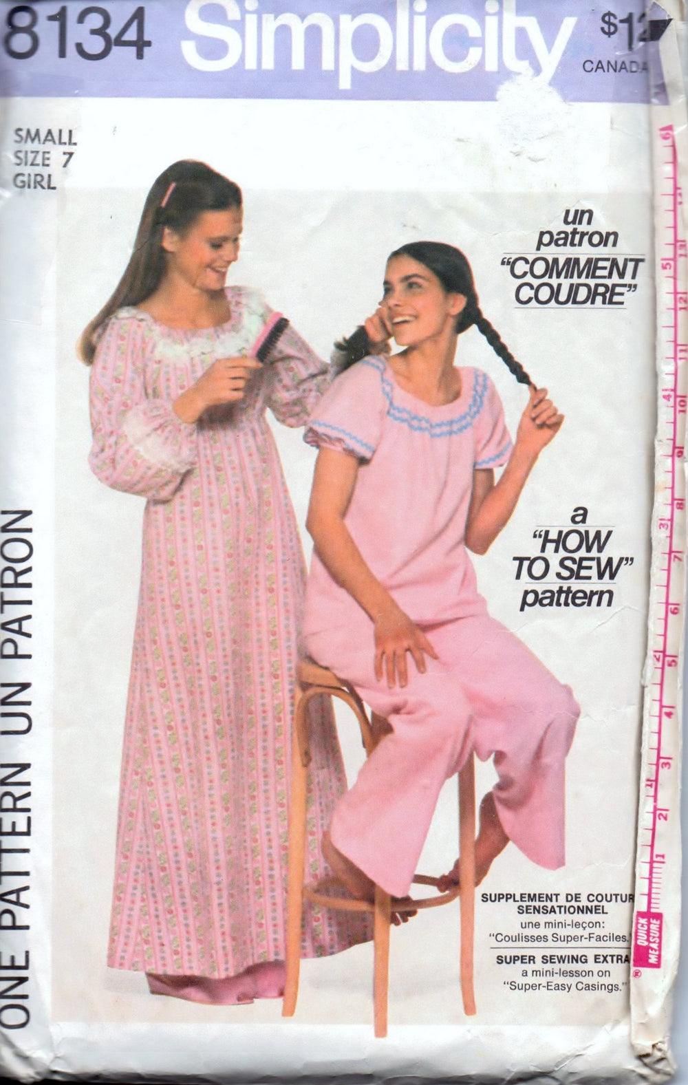 Simplicity 8134 Girls Nightgown Pajamas PJ's Vintage 1970's Sewing Pattern - VintageStitching - Vintage Sewing Patterns