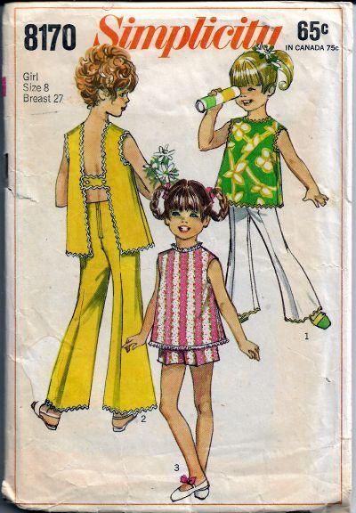 Simplicity 8170 Vintage Sewing Pattern 1960s Girls Bell Bottom Pants Shorts Top - VintageStitching - Vintage Sewing Patterns