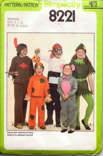 Simplicity 8221 Boys Girls Mouse Pumpkin Indian Pirate Elf Halloween Costume Pattern - VintageStitching - Vintage Sewing Patterns