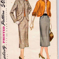 Simplicity 8378 Vintage 1950's Sewing Pattern Ladies Suit Jacket and Wiggle Skirt Soft Pleats - VintageStitching - Vintage Sewing Patterns