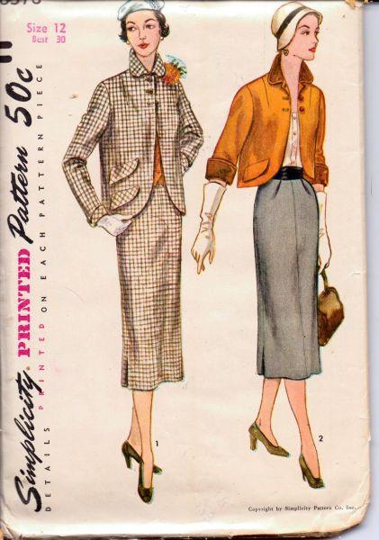 Simplicity 8378 Vintage 1950's Sewing Pattern Ladies Suit Jacket and Wiggle Skirt Soft Pleats - VintageStitching - Vintage Sewing Patterns