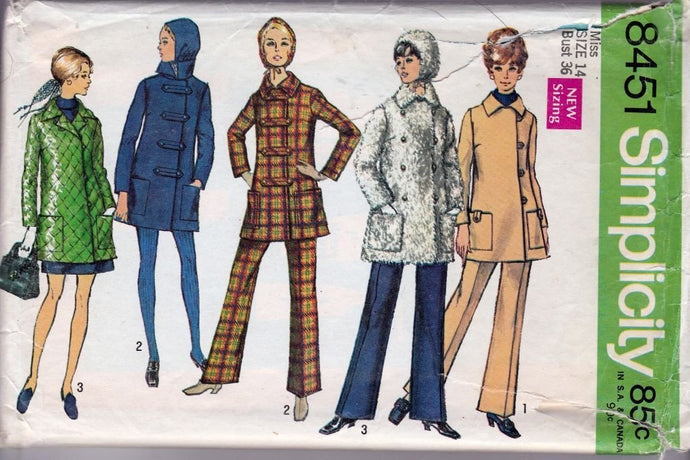 Simplicity 8451 Vintage 1960's Sewing Pattern Ladies Double Breasted Coat Pants Hat - VintageStitching - Vintage Sewing Patterns