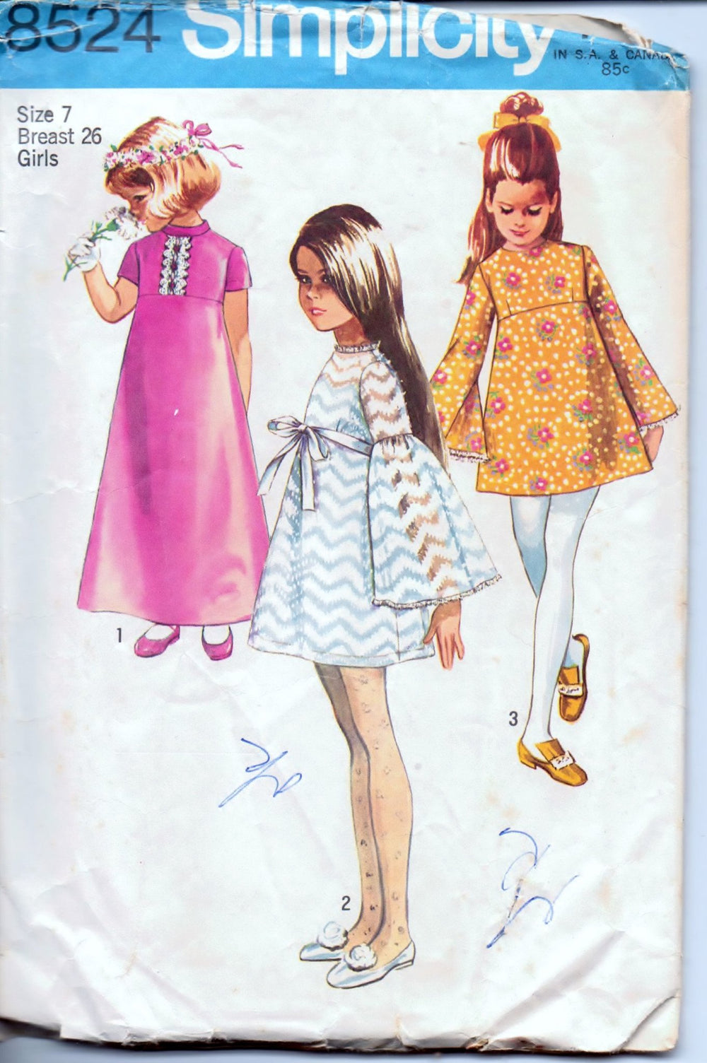Simplicity 8524 Girls' Dress Short or Long Vintage 1960's Sewing Pattern - VintageStitching - Vintage Sewing Patterns