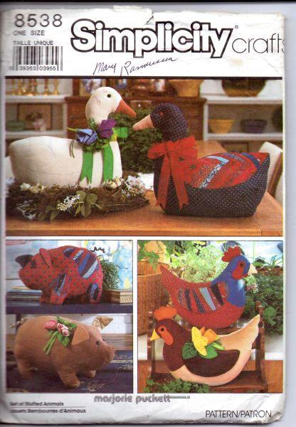 Simplicity 8538 Stuffed Animals Christmas Goose Pig Sewing Craft Pattern - VintageStitching - Vintage Sewing Patterns