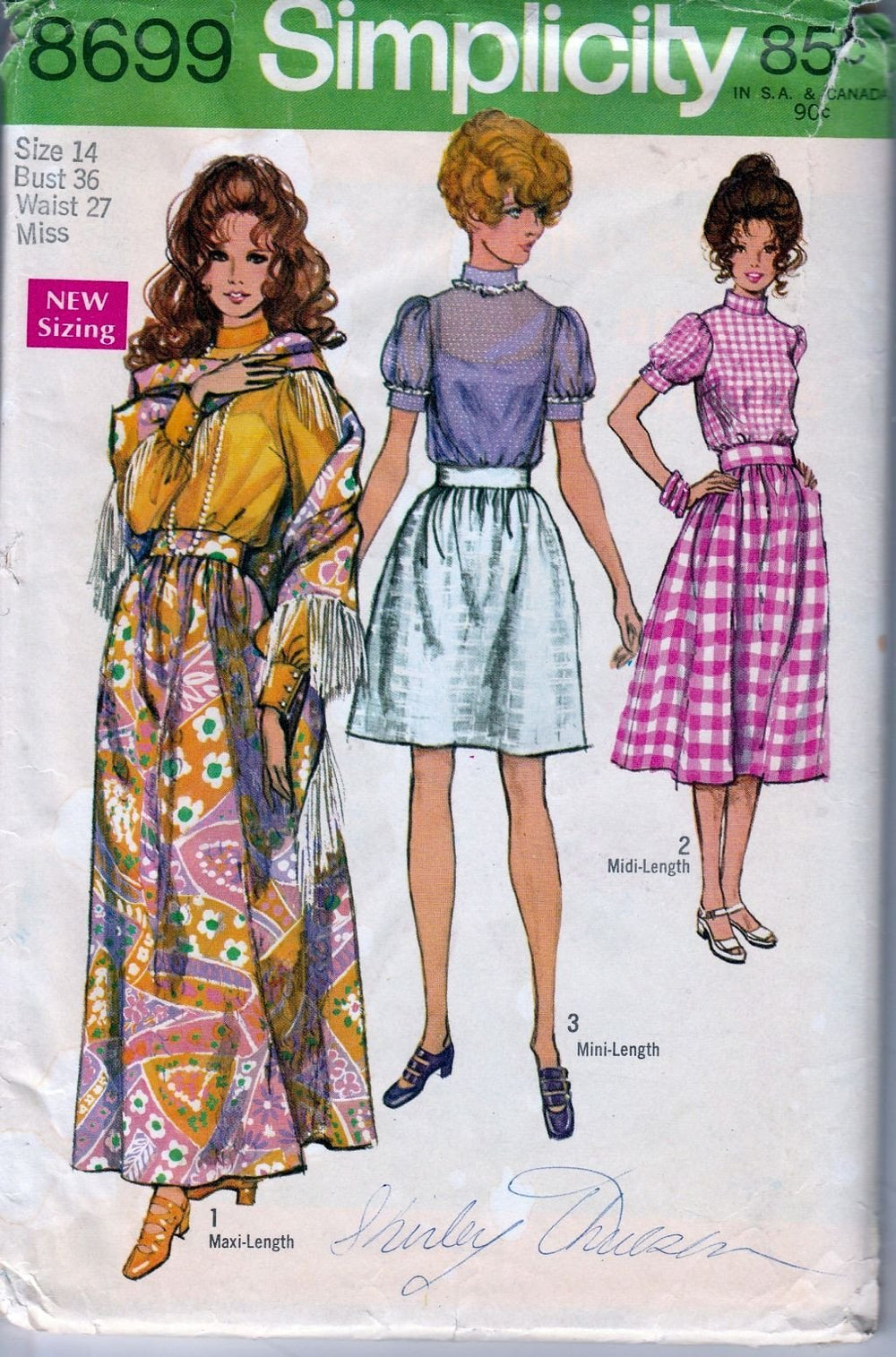 Simplicity 8699 Vintage 70's Sewing Pattern  Ladies Mini Maxi Skirt Blouse Shawl - VintageStitching - Vintage Sewing Patterns