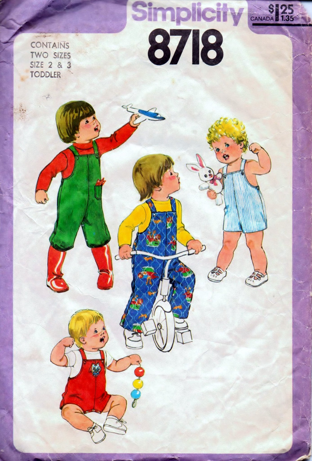 Simplicity 8718 Children Toddlers' Overalls Romper Vintage 1970's Sewing Pattern - VintageStitching - Vintage Sewing Patterns