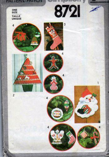 Simplicity 8721 Christmas Ornaments Decoration Crafts Vintage 1970's Pattern - VintageStitching - Vintage Sewing Patterns