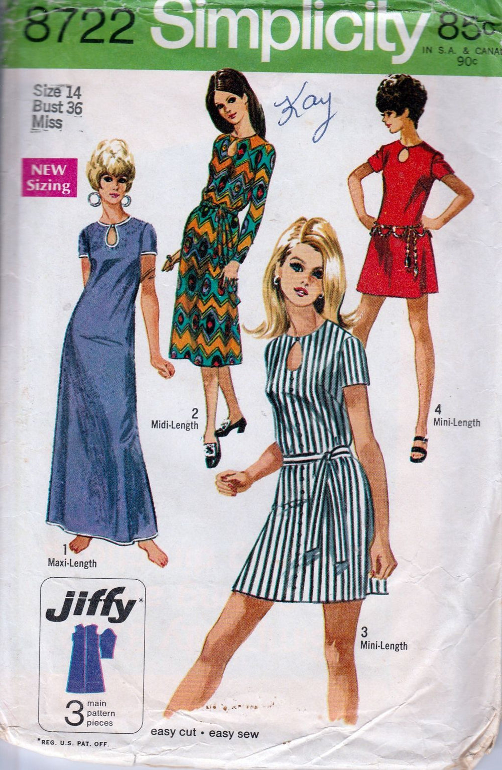 Simplicity 8722 Ladies Maxi Midi Mini Dress Vintage 1970's Sewing Pattern - VintageStitching - Vintage Sewing Patterns