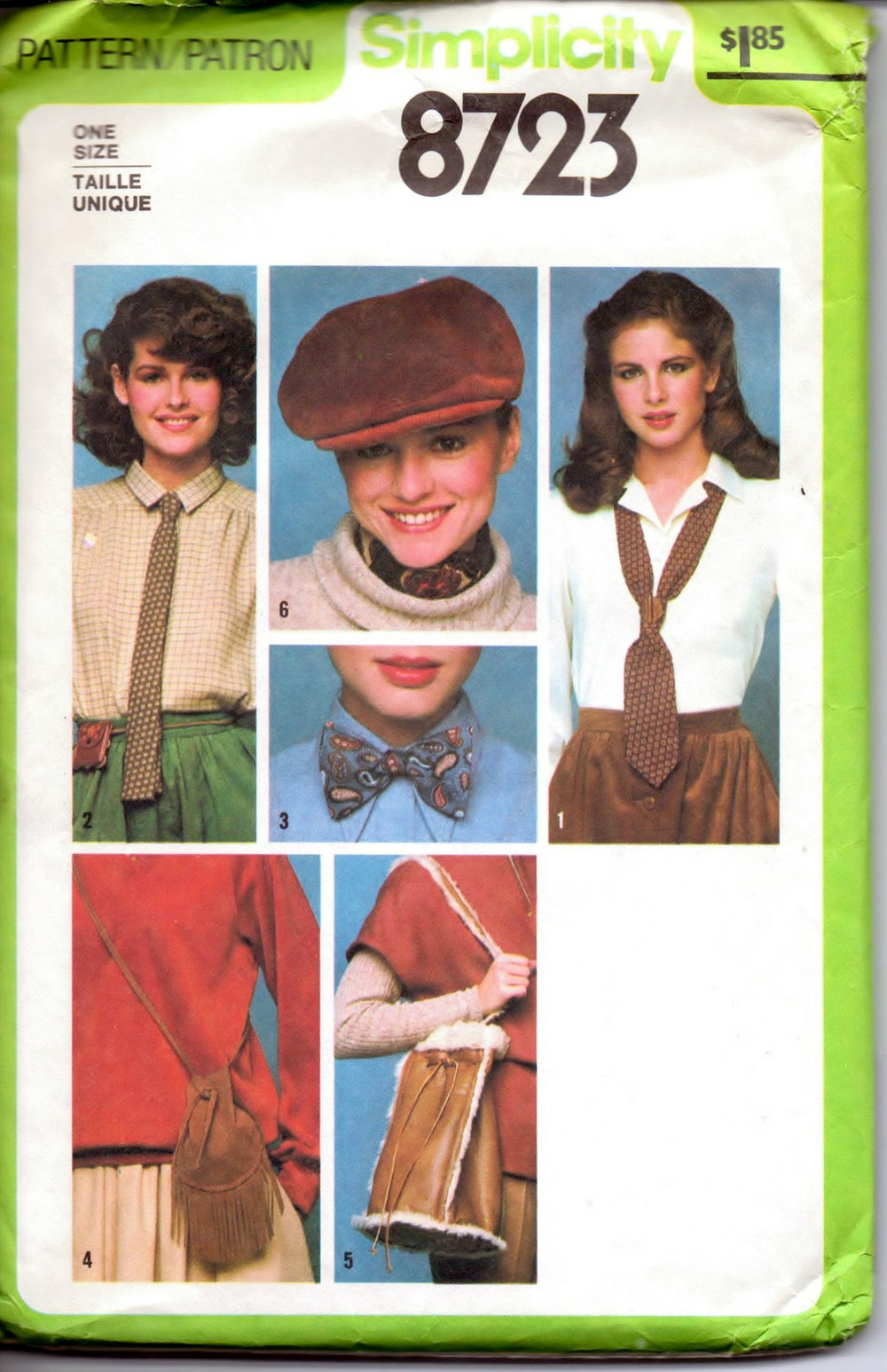 Simplicity 8723 Ladies Accessories Ties Purses Hat Bow Tie Vintage 1970's Sewing Pattern - VintageStitching - Vintage Sewing Patterns