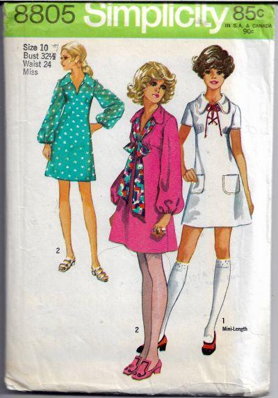 Simplicity 8805 Mini Dress Vintage Sewing Pattern 1970s - VintageStitching - Vintage Sewing Patterns