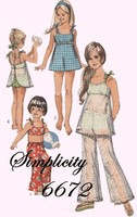 
              Simplicity 8813 Girls Bathing Suit Bell Bottom Pants Vintage Pattern Swim - VintageStitching - Vintage Sewing Patterns
            