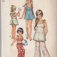 Simplicity 8813 Girls Bathing Suit Bell Bottom Pants Vintage Pattern Swim - VintageStitching - Vintage Sewing Patterns