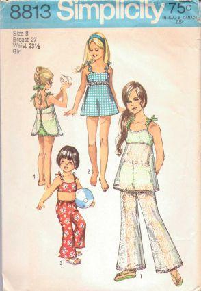 Simplicity 8813 Girls Bathing Suit Bell Bottom Pants Vintage Pattern Swim - VintageStitching - Vintage Sewing Patterns