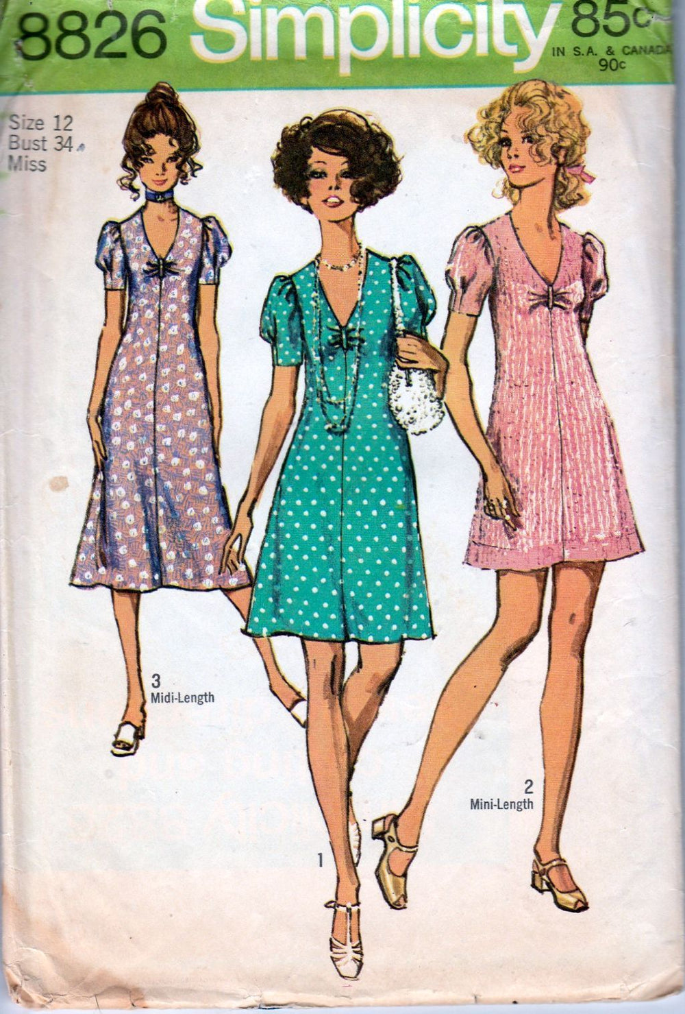 Simplicity 8826 Ladies Mini Midi Dress Vintage Sewing Pattern 1970's - VintageStitching - Vintage Sewing Patterns