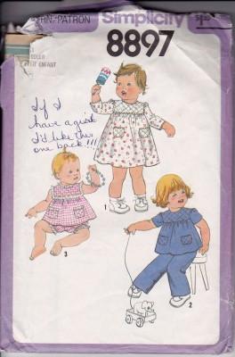 Simplicity 8897 Toddlers' Dress or Top, Pants Bloomers Vintage Pattern - VintageStitching - Vintage Sewing Patterns