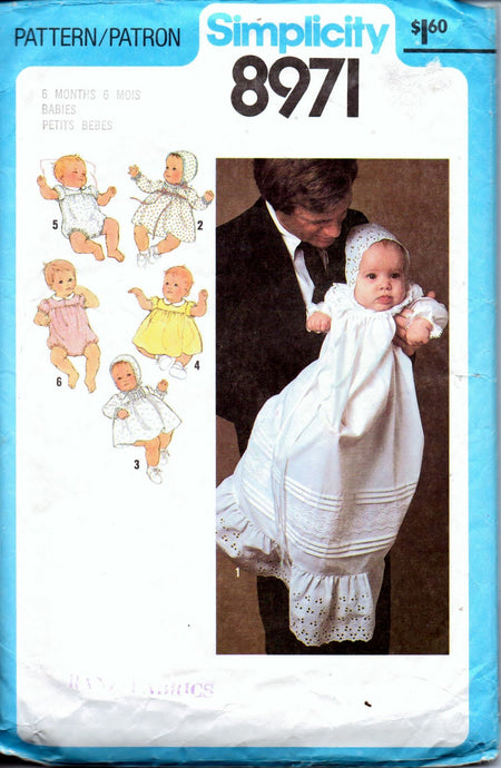 Simplicity 8971 Baby Infant Wardrobe Christening Gown Dress Bonnet Vintage 1970's Pattern - VintageStitching - Vintage Sewing Patterns