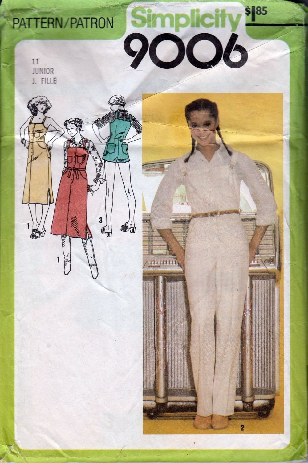 Simplicity 9006 Junior Overalls Jumper Dress Sundress Vintage Sewing Pattern 1970's - VintageStitching - Vintage Sewing Patterns