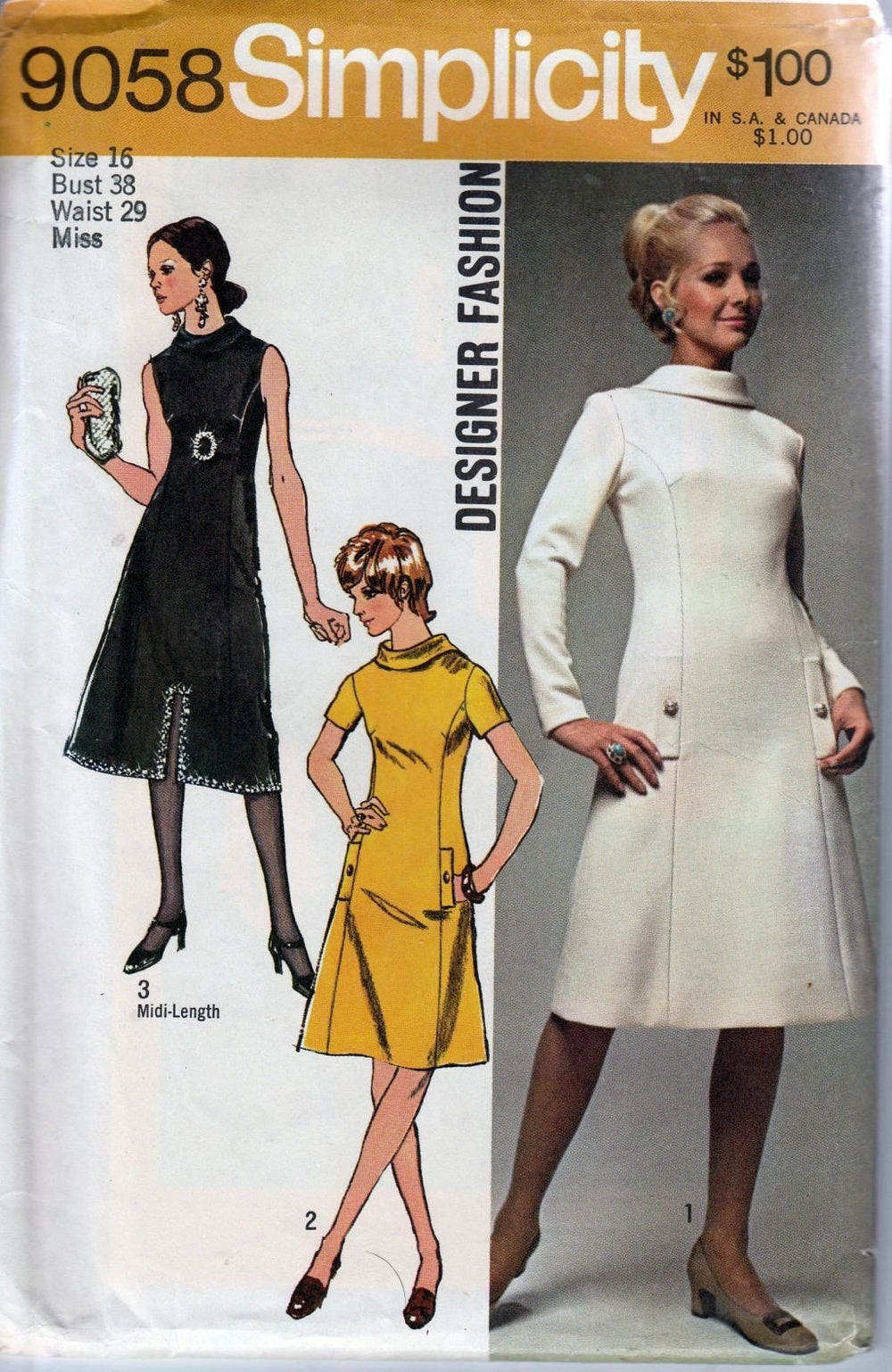 Simplicity 9058 Vintage 1970's Sewing Pattern Ladies Princess Seam Dress Roll Collar - VintageStitching - Vintage Sewing Patterns