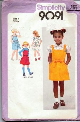 Simplicity 9091 Toddler Jumper Sundress Blouse Vintage Sewing Pattern - VintageStitching - Vintage Sewing Patterns