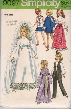 Simplicity 9097 Barbie Doll Clothes Wardrobe Vintage 1970's Pattern - VintageStitching - Vintage Sewing Patterns