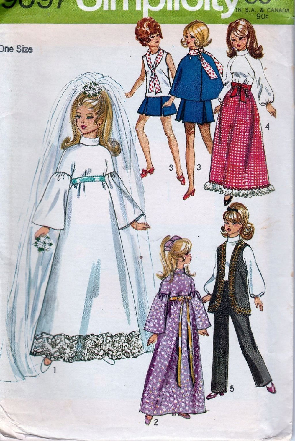 Simplicity 9097 Vintage 1970's Craft Sewing Pattern Barbie Doll Clothing - VintageStitching - Vintage Sewing Patterns