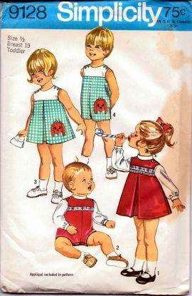 Simplicity 9128 Toddlers' Dress Blouse Overalls Vintage 70's Pattern - VintageStitching - Vintage Sewing Patterns