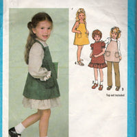 Simplicity 9211 Vintage '70's Sewing Pattern Toddler Sundress Jumper Dress Pants - VintageStitching - Vintage Sewing Patterns