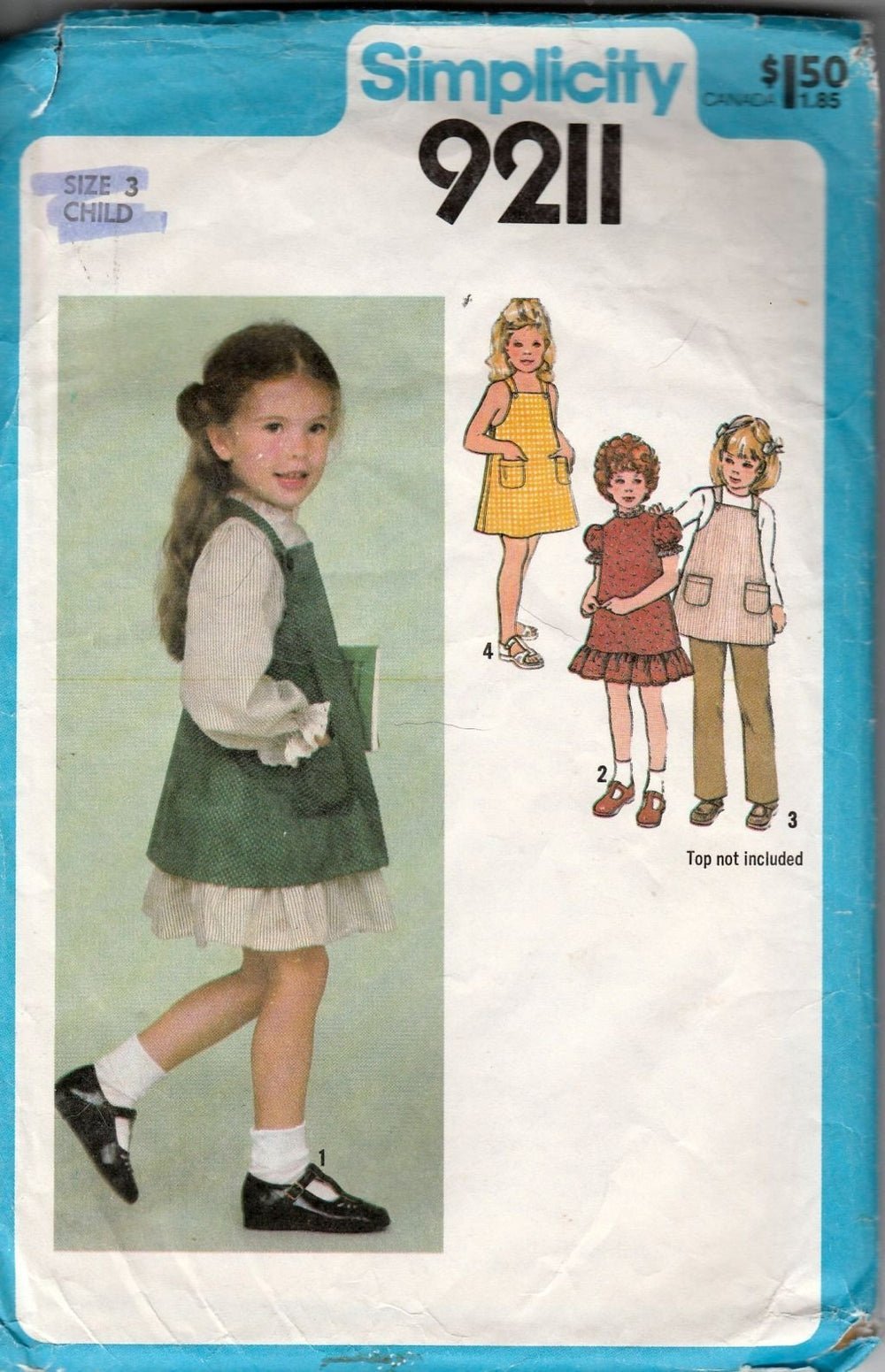 Simplicity 9211 Vintage '70's Sewing Pattern Toddler Sundress Jumper Dress Pants - VintageStitching - Vintage Sewing Patterns