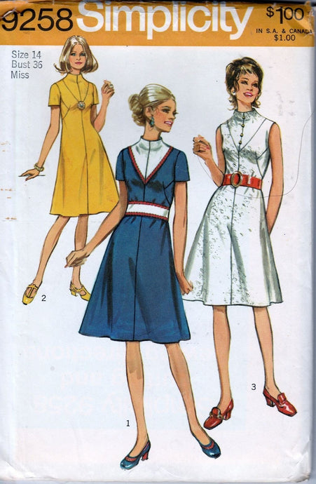 Simplicity 9258 Vintage 70's Sewing Pattern Ladies High Neck Dress - VintageStitching - Vintage Sewing Patterns