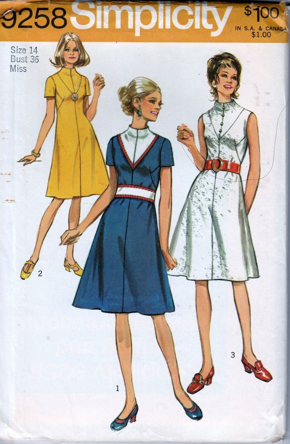 Simplicity 9258 Vintage 70's Sewing Pattern Ladies High Neck Dress - VintageStitching - Vintage Sewing Patterns
