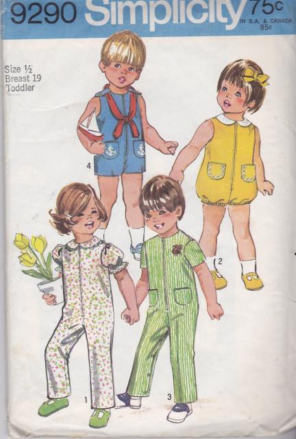 Simplicity 9290 Toddlers Jumpsuit Bubblesuit Romper Vintage Sewing Pattern - VintageStitching - Vintage Sewing Patterns