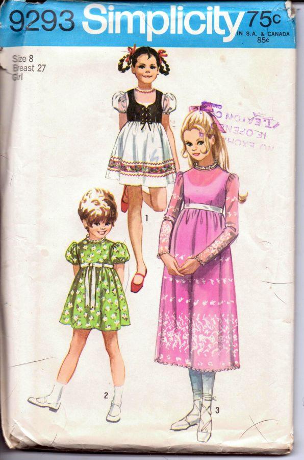 Simplicity 9293 Vintage 1970's Sewing Pattern Little Girls Dress Empire Waistline Bolero Jacket - VintageStitching - Vintage Sewing Patterns