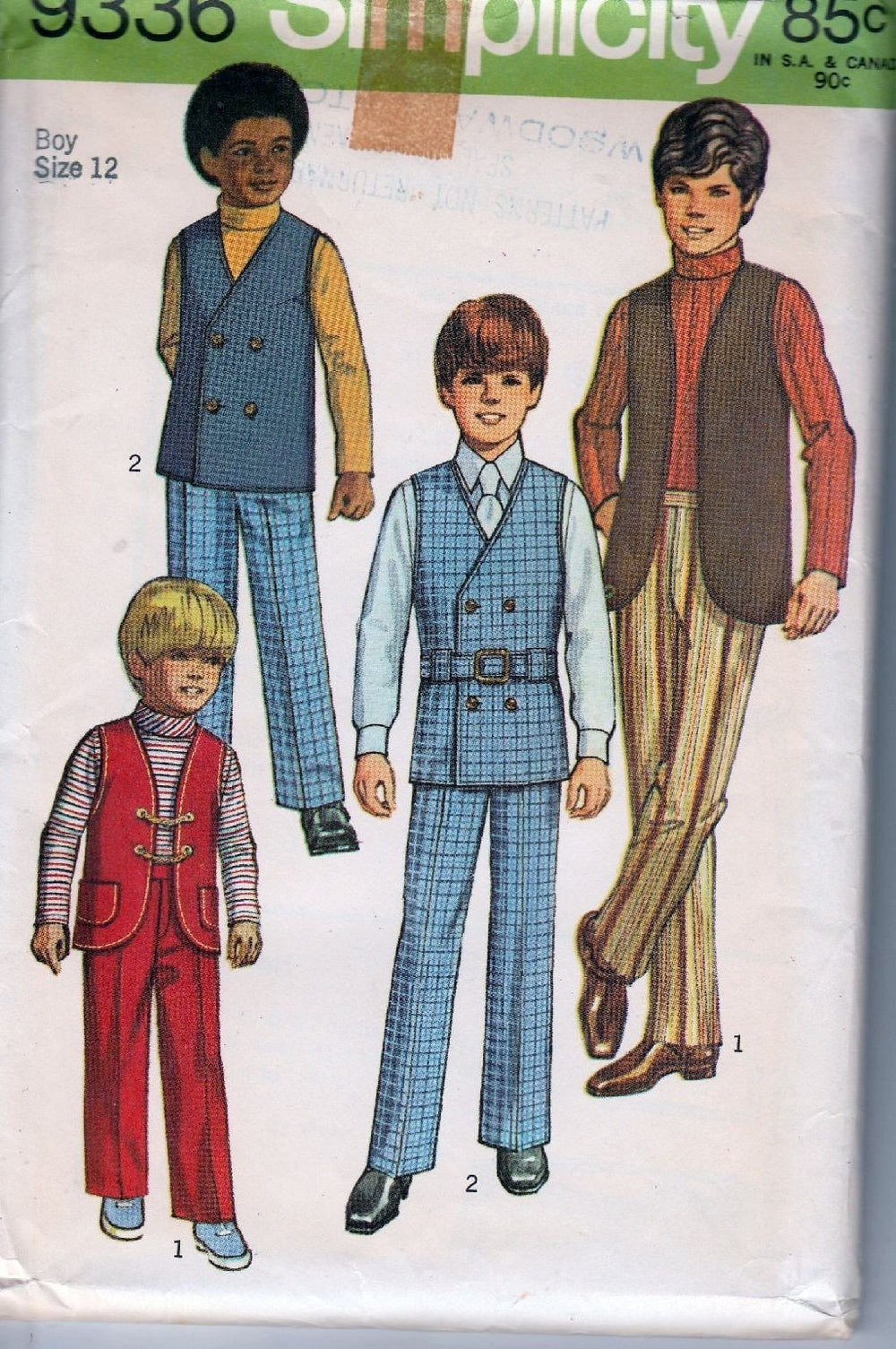 Simplicity 9336 Vintage 1970's Sewing Pattern Boys Shirt Pants Reversible Vest Belt - VintageStitching - Vintage Sewing Patterns