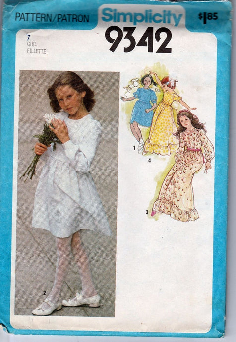 Simplicity 9342 Vintage 1970's Sewing Pattern Girls Flower Girl Dress Wedding Gown - VintageStitching - Vintage Sewing Patterns