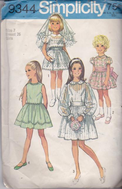 Simplicity 9344 Girls Communion Dress Vintage Sewing Pattern - VintageStitching - Vintage Sewing Patterns