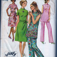 Simplicity 9381 Vintage 1970's Sewing Pattern Ladies High Neck Jiffy Dress Pants Half Sizes - VintageStitching - Vintage Sewing Patterns