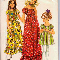 Simplicity 9389 Vintage 1970's Sewing Pattern Girls Off Shoulder Dress Long Mini Length - VintageStitching - Vintage Sewing Patterns