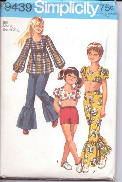 Simplicity 9439 Girls Pants Top Blouse Vintage 1970's Sewing Pattern - VintageStitching - Vintage Sewing Patterns