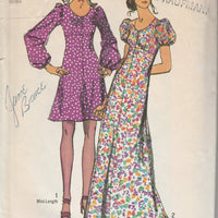 Simplicity 9446 Vintage 1970's Sewing Pattern Ladies Empire Waist Mini Dress Above Knee Long - VintageStitching - Vintage Sewing Patterns